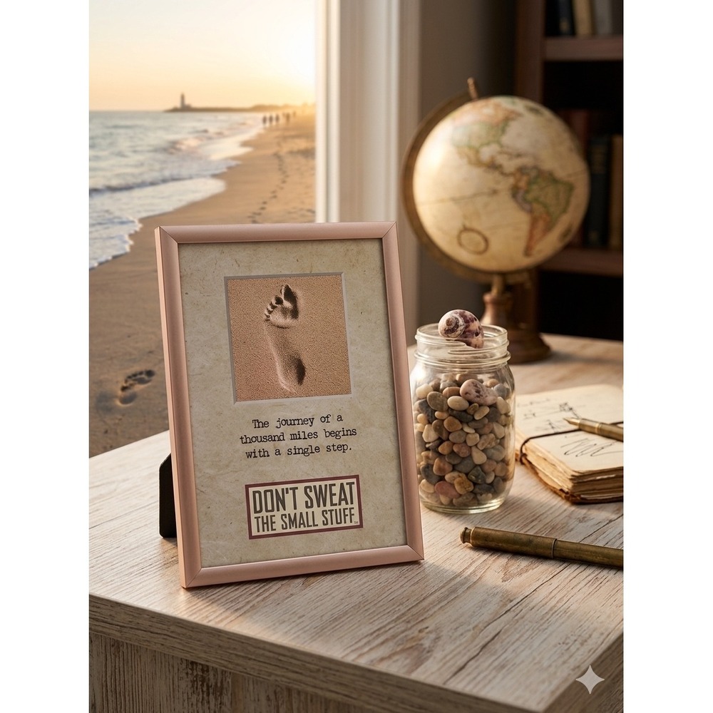 Don't Sweat the Small Stuff Inspirational Framed Desk Art Rose Gold Quote